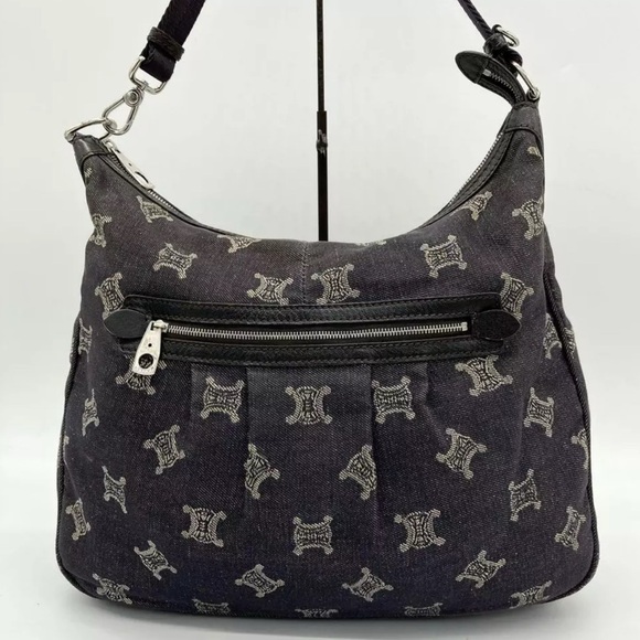 CELINE Denim Macadam Triomphe Indigo Blue Shoulder Bag - Picture 4 of 9